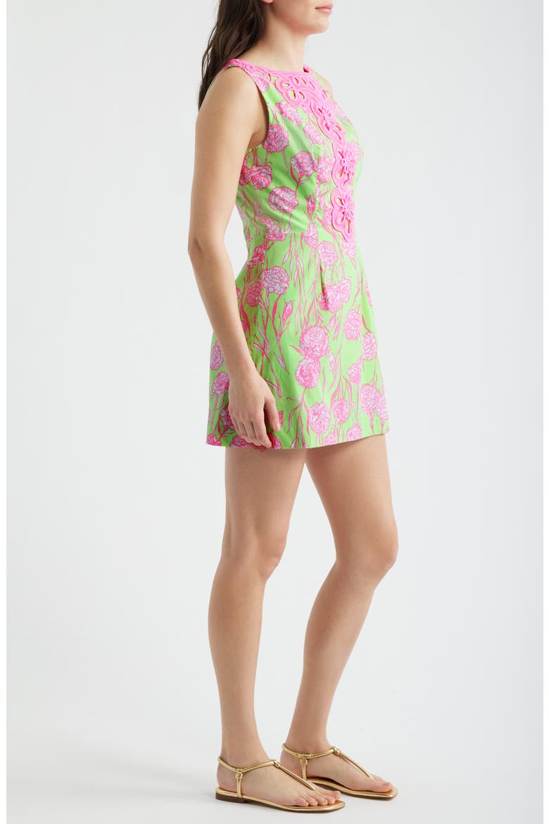Elanie Lace Appliqué Floral Stretch Cotton Skirted Romper, Alternate, color, PISTACHIO MACARON ALINA