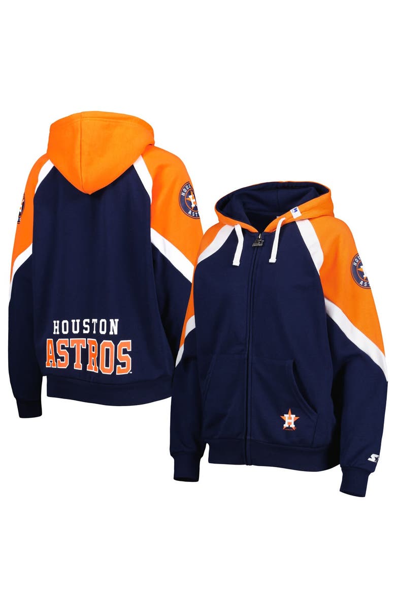 STARTER Women's Starter Navy/Orange Houston Astros Hail Mary Full-Zip Hoodie, Alternate, color, Navy