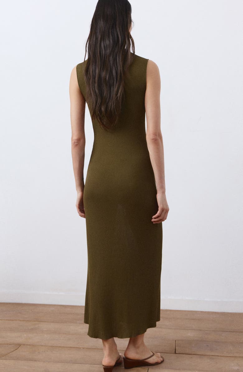 MANGO Cutout Ribbed Sweater Dress, Alternate, color, Khaki Green