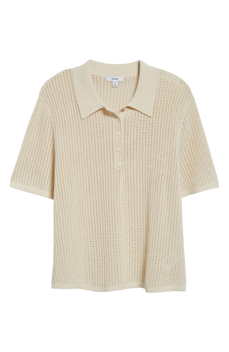 Reiss Evi Open Stitch Cotton & Linen Blend Polo, Alternate, color, Ivory