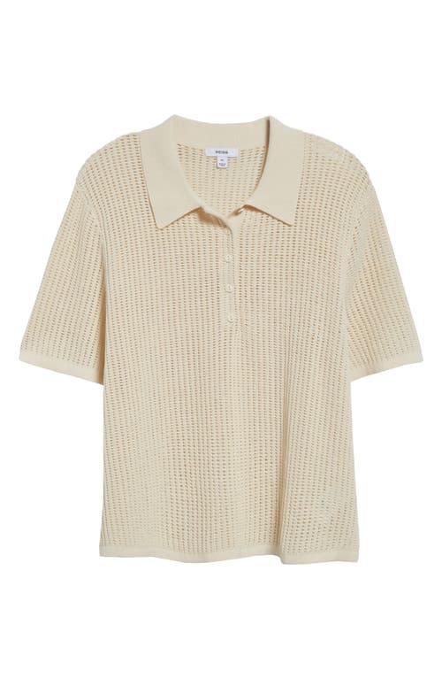 Reiss Ivory Cotton-blend Open-knit Polo Shirt In Ivory