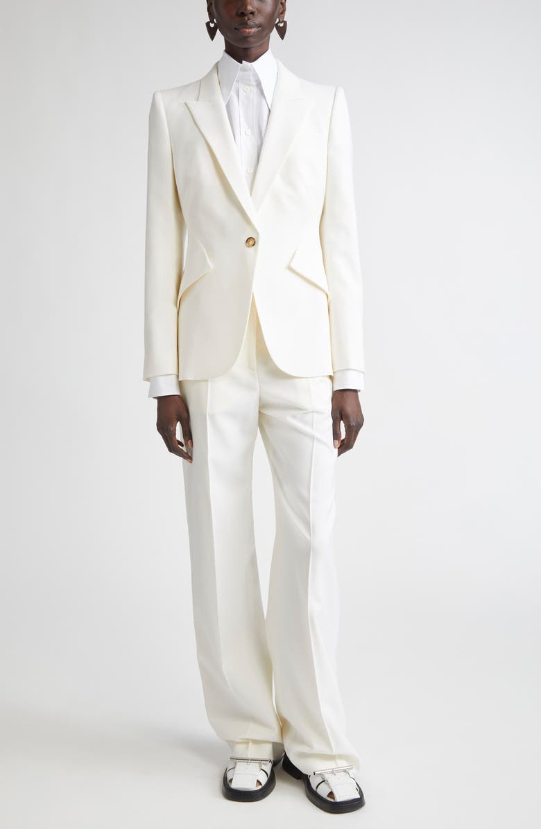 McQueen Wool Gabardine Wide Leg Pants, Alternate, color, Bone