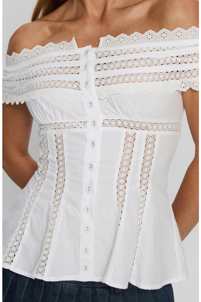 Stately Lace Trim Off the Shoulder Top, Alternate, color, WHITE
