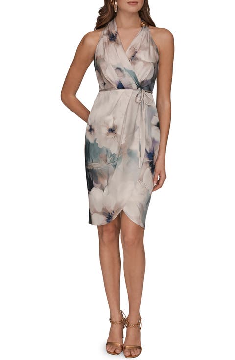 Floral Sleeveless Faux-Wrap Dress
