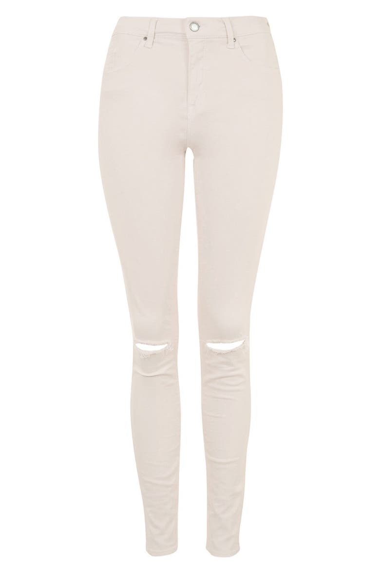 Moto 'Leigh' Ripped Mid Rise Skinny Jeans, Alternate, color, WHITE