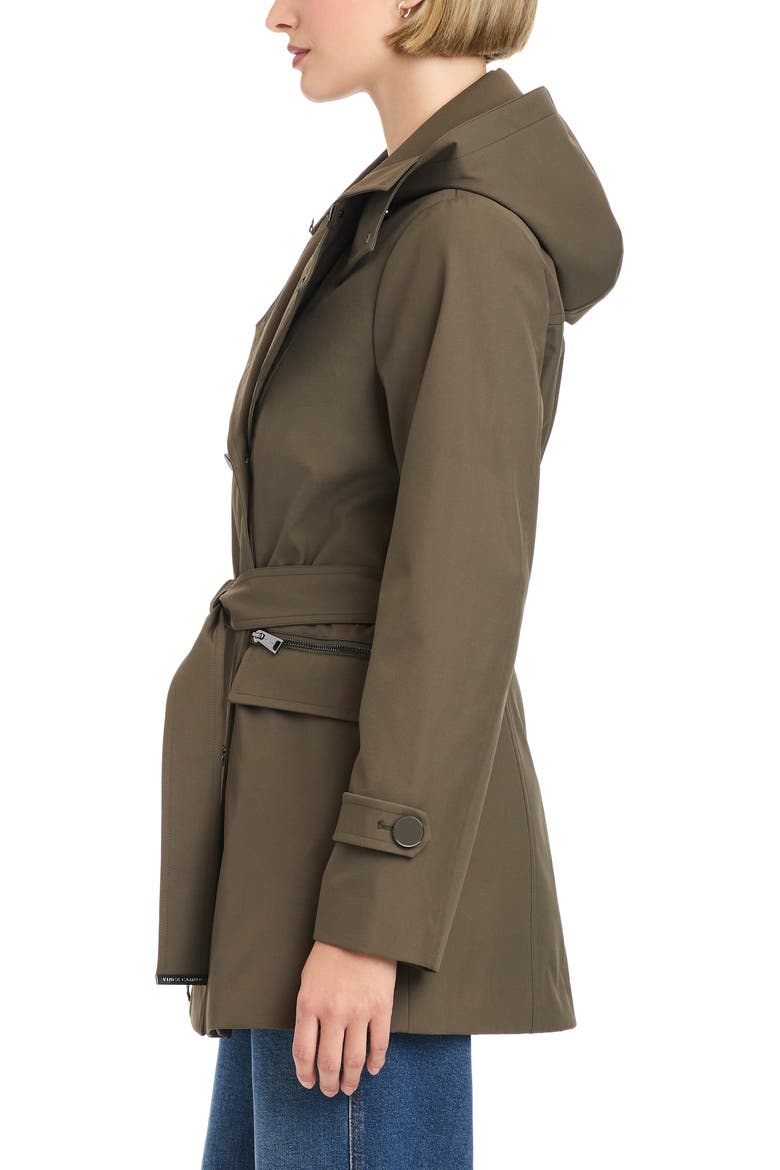 Double Breasted Hooded Trench Coat, Alternate, color, FOREST NIGHT