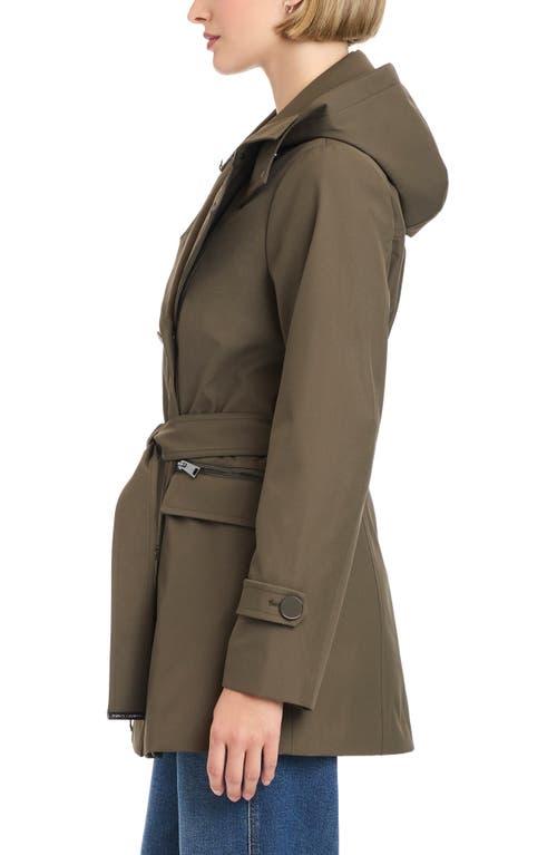 Vince Camuto Double Breasted Hooded Trench Coat In Green