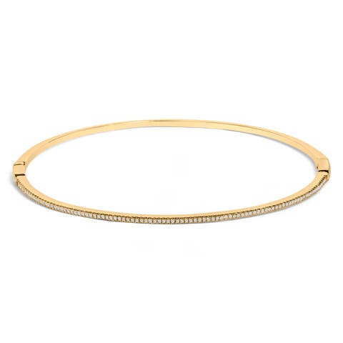 14K Yellow Gold 1/3 Cttw Diamond Half Eternity Bangle Bracelet