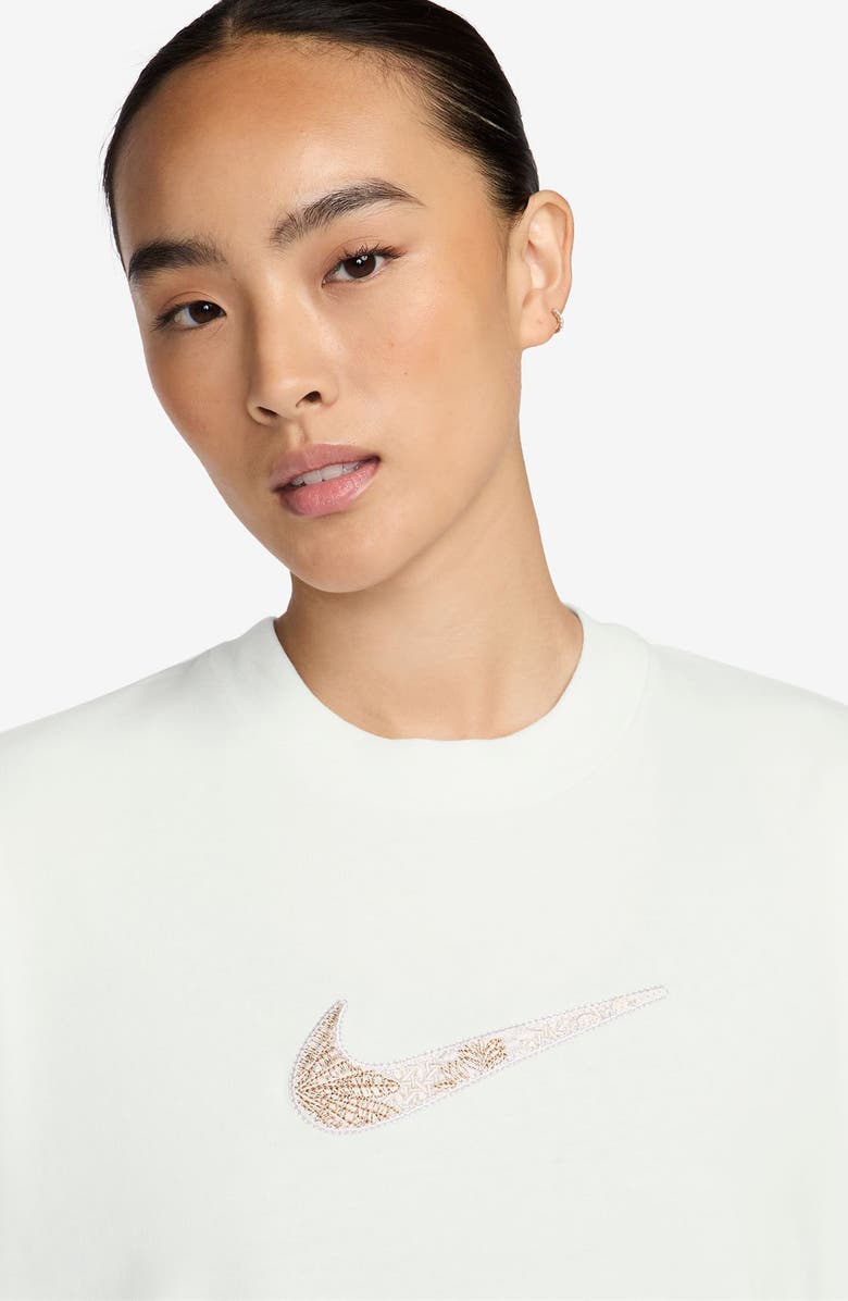 Nike Oversize Luxe Swoosh Appliqué Cotton T-Shirt, Alternate, color, Summit White