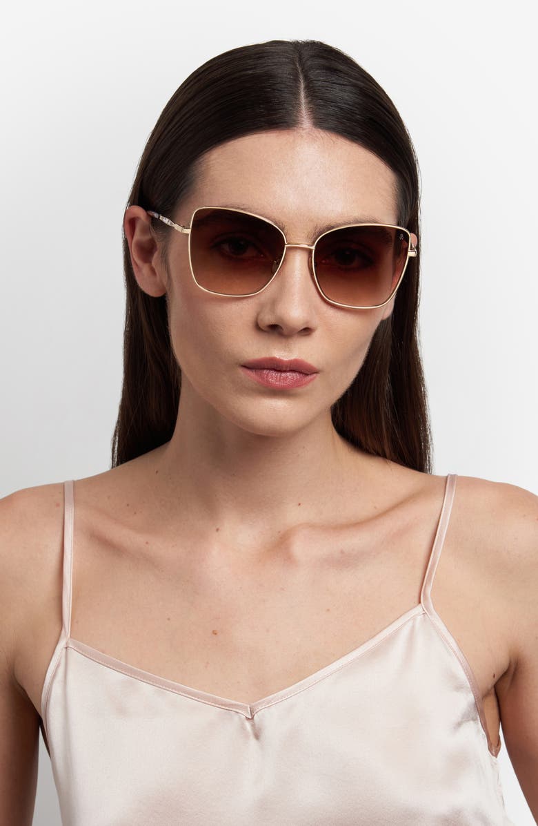 Stuart Weitzman 58mm Gradient Butterfly Sunglasses, Alternate, color, Gold Brown Horn