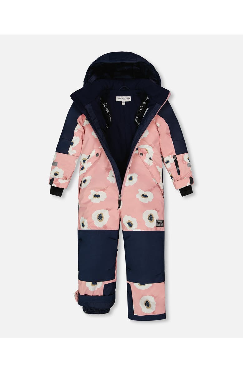 Deux par Deux Girl's One Piece Technical Snowsuit Pink Printed Off White Flowers, Alternate, color,