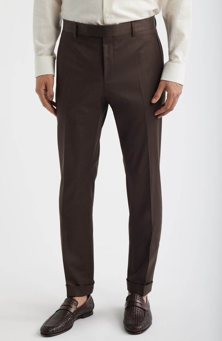 BOSS Huge Slim Fit Brown Stretch Cotton Peak Lapel Double Breasted Suit, Alternate, color, Dark Brown