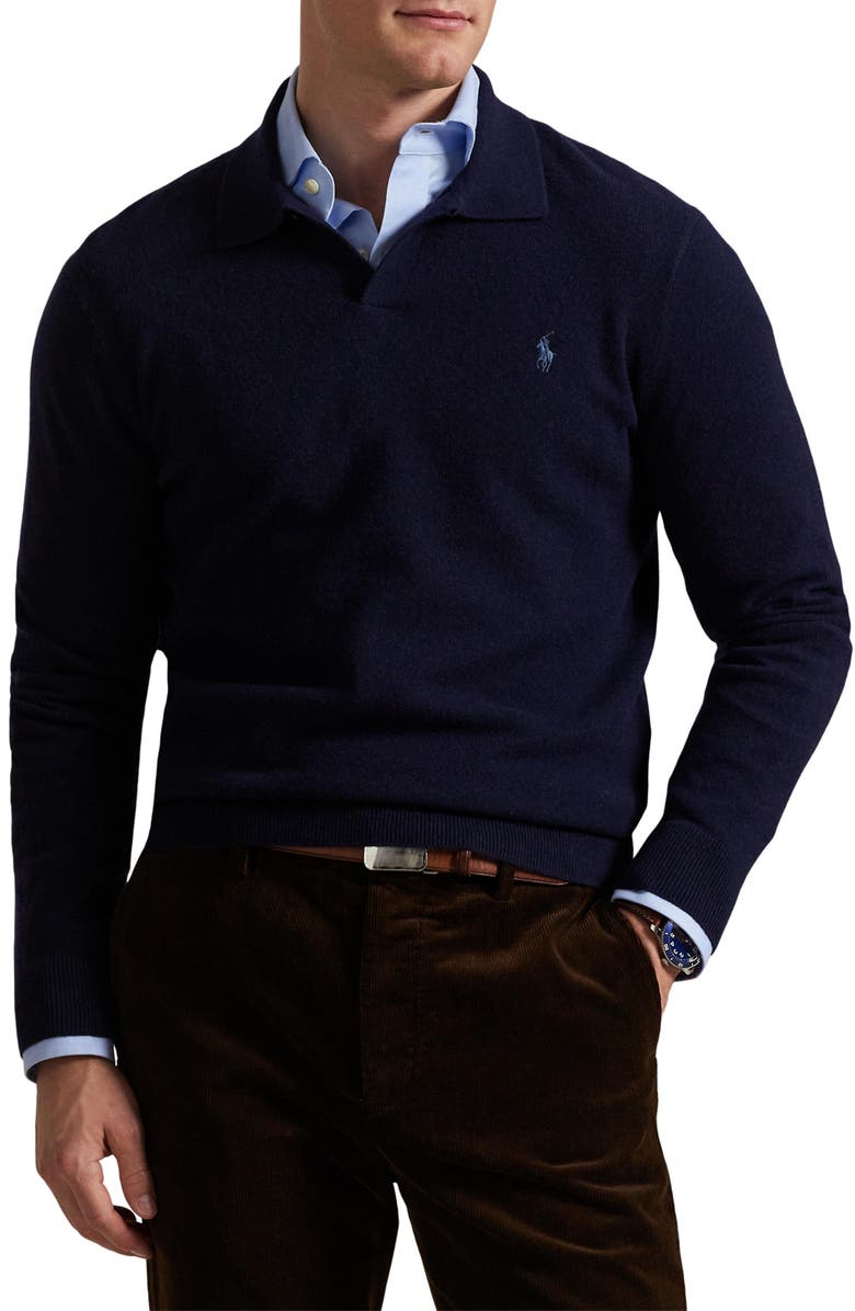 Polo Ralph Lauren Regular Fit Wool Johnny Collar Sweater, Main, color, Hunter Navy
