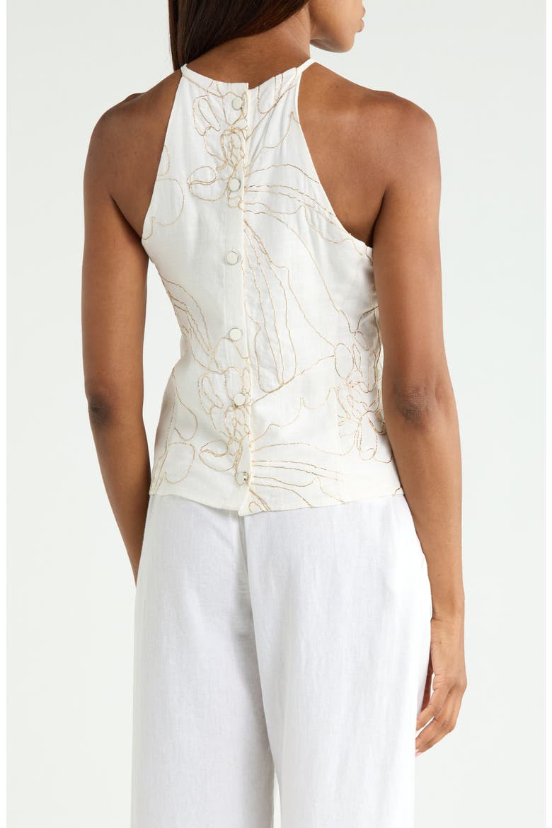 Metallic Embroidered Halter Tank, Alternate, color, IVORY/ GOLD