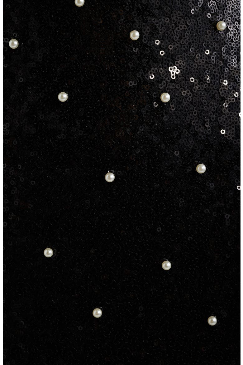 Sequin Faux Pearl Lace Up Gown, Alternate, color, BLACK / IVORY