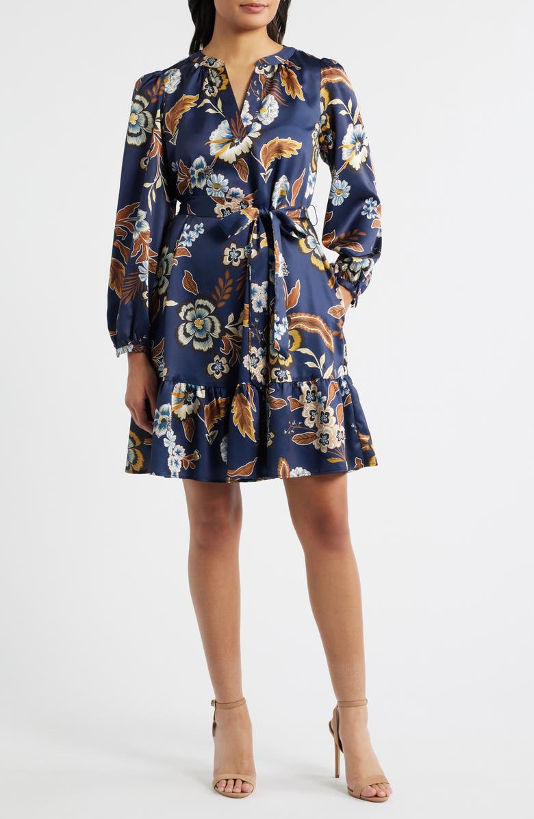 Julia Jordan Floral Long Sleeve Dress, Main, color, Navy Multi