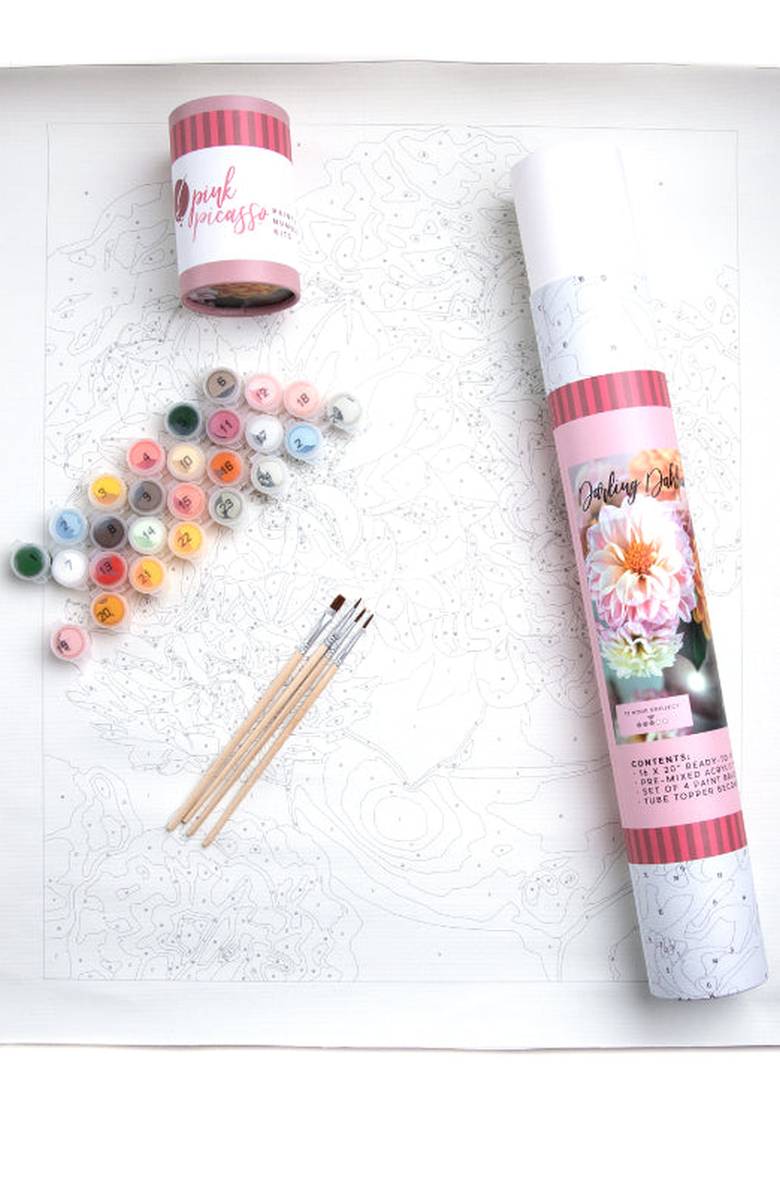 Pink Picasso Kits Darling Dahlia Paint by Numbers Kit, Alternate, color, Orange / Pink