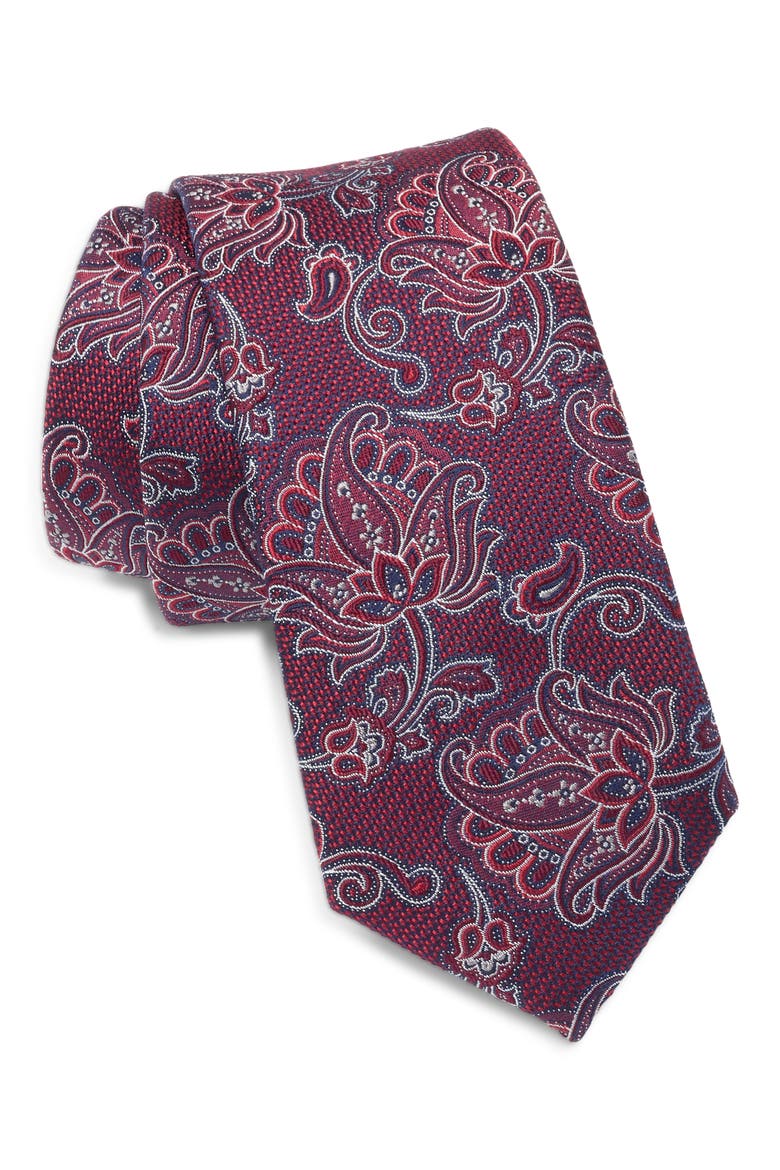 Shane Paisley Silk Tie, Main, color, BURGUNDY