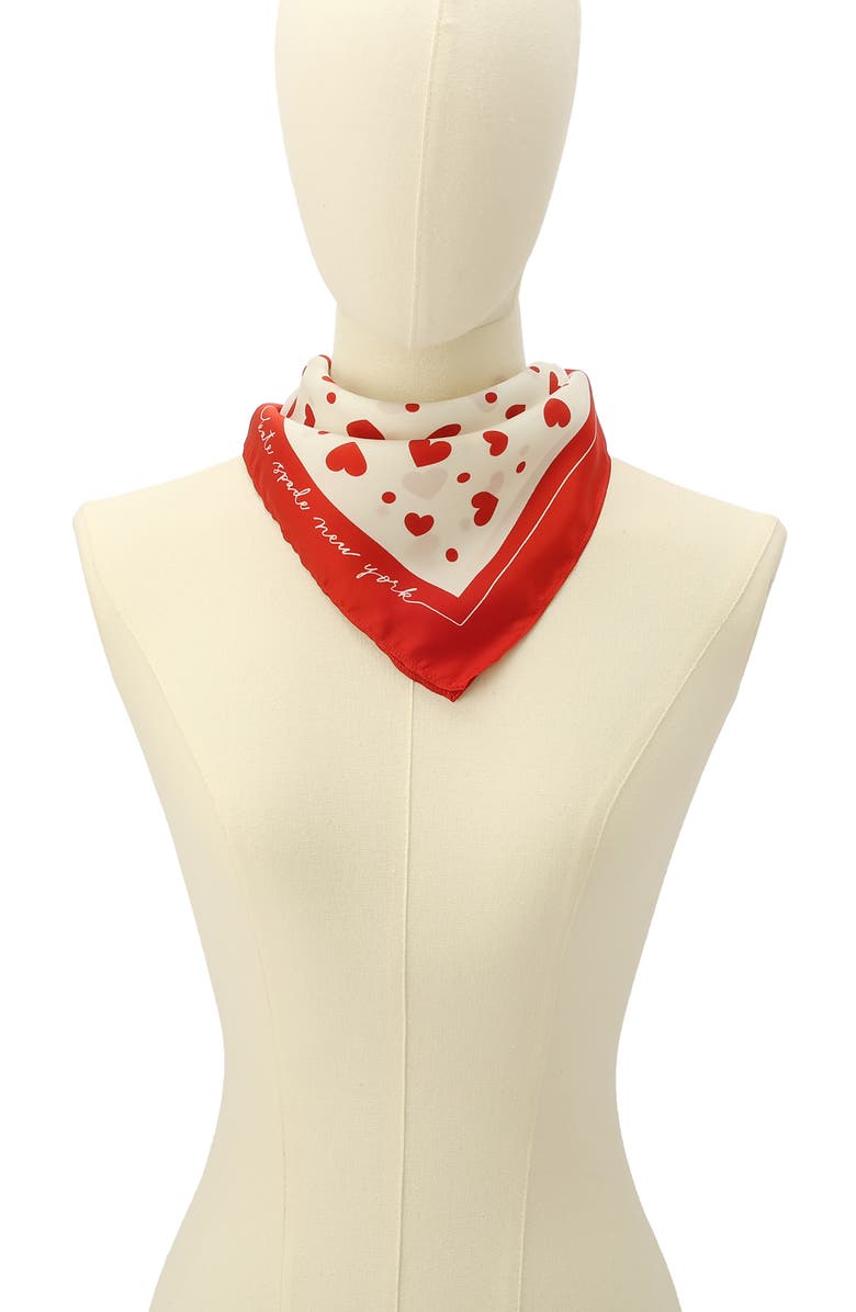 Kate Spade New York Heart Toss Silk Bandana, Alternate, color, Red/ Cream