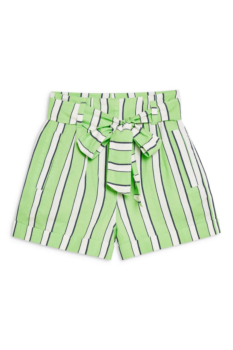 Tie Waist Stripe Cotton Shorts, Alternate, color, GREEN MULTI