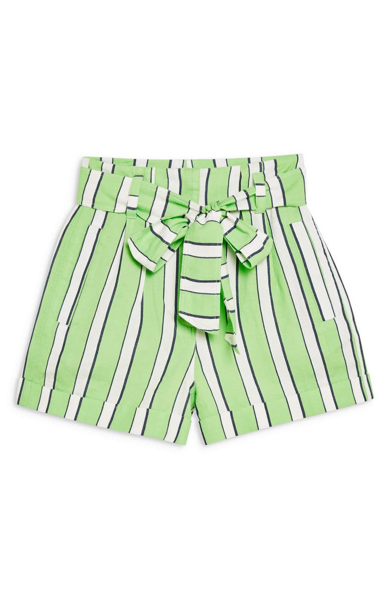 Topshop Tie Waist Stripe Cotton Shorts, Alternate, color, 