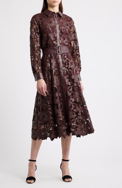 Chayenne Long Sleeve Faux Leather & Lace Shirtdress
