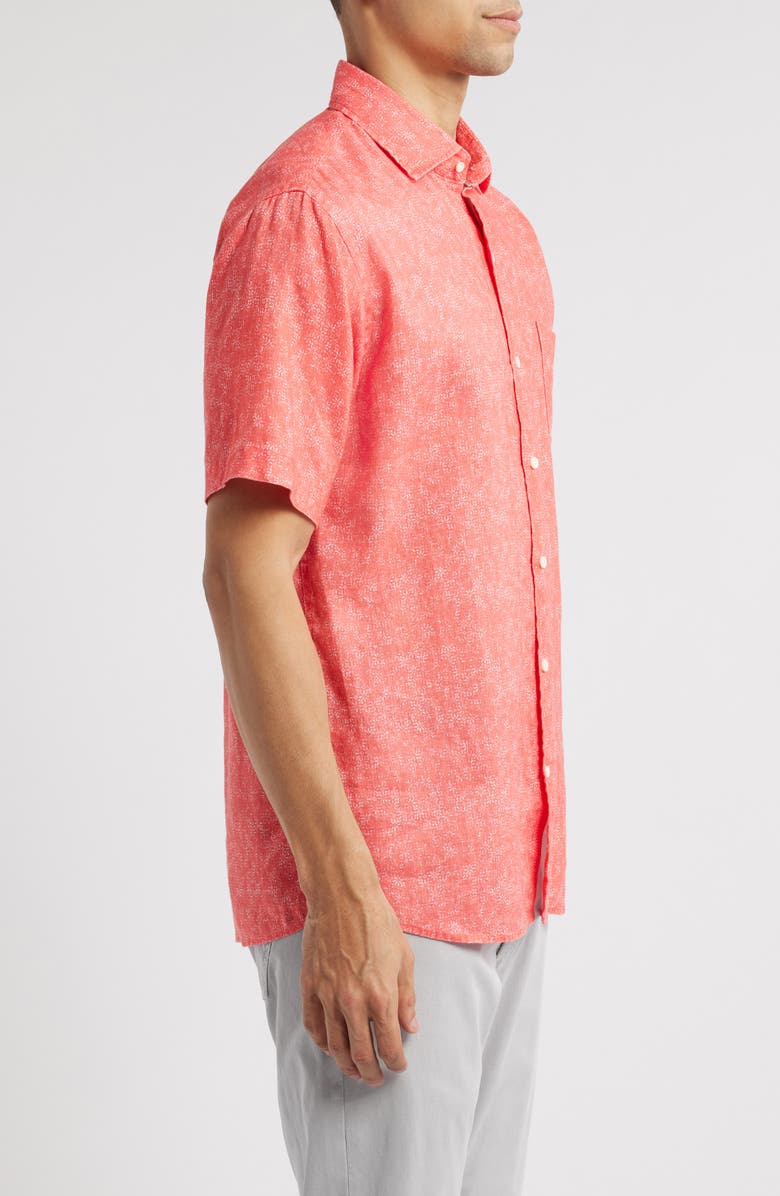 Peter Millar Volta Floral Short Sleeve Linen Button-Up Shirt, Alternate, color, Geranium