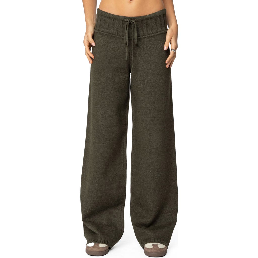 Edikted Russell Wide Leg Sweater Knit Pants In Olive