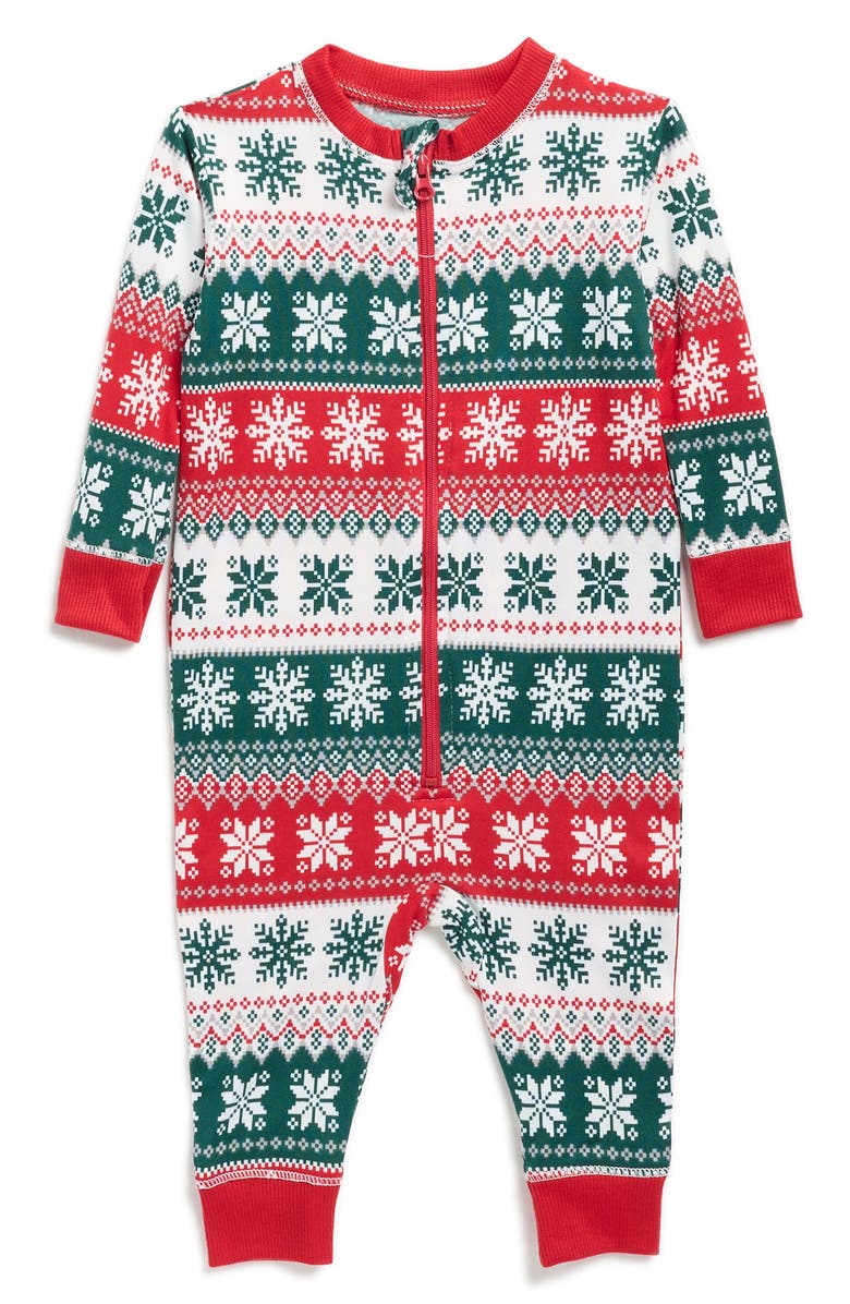 JACLYN Matching Family Fair Isle Snowflake Fitted One-Piece Pajamas, Main, color, Bergen Fair Isl