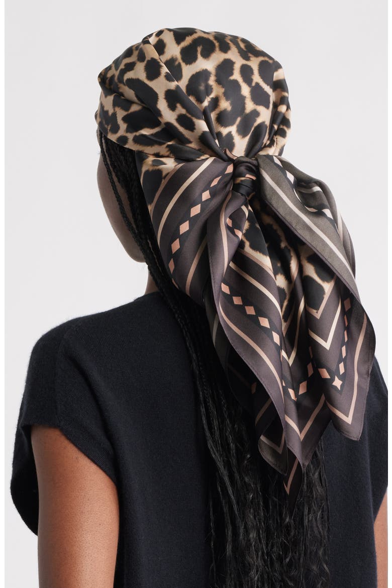 Leopard Print Square Silk Scarf, Alternate, color, LEOPARD BORDER