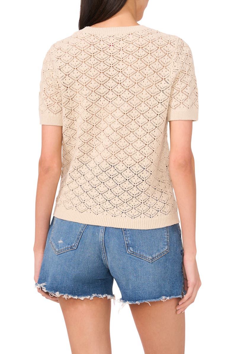 Vince Camuto Pointelle Short Sleeve Sweater, Alternate, color, Sugar Oak
