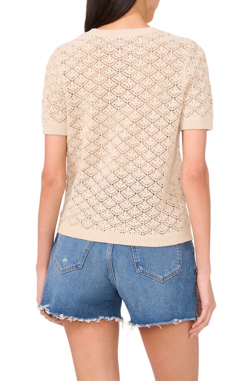 Vince Camuto Pointelle Short Sleeve Sweater In Sugar Oak