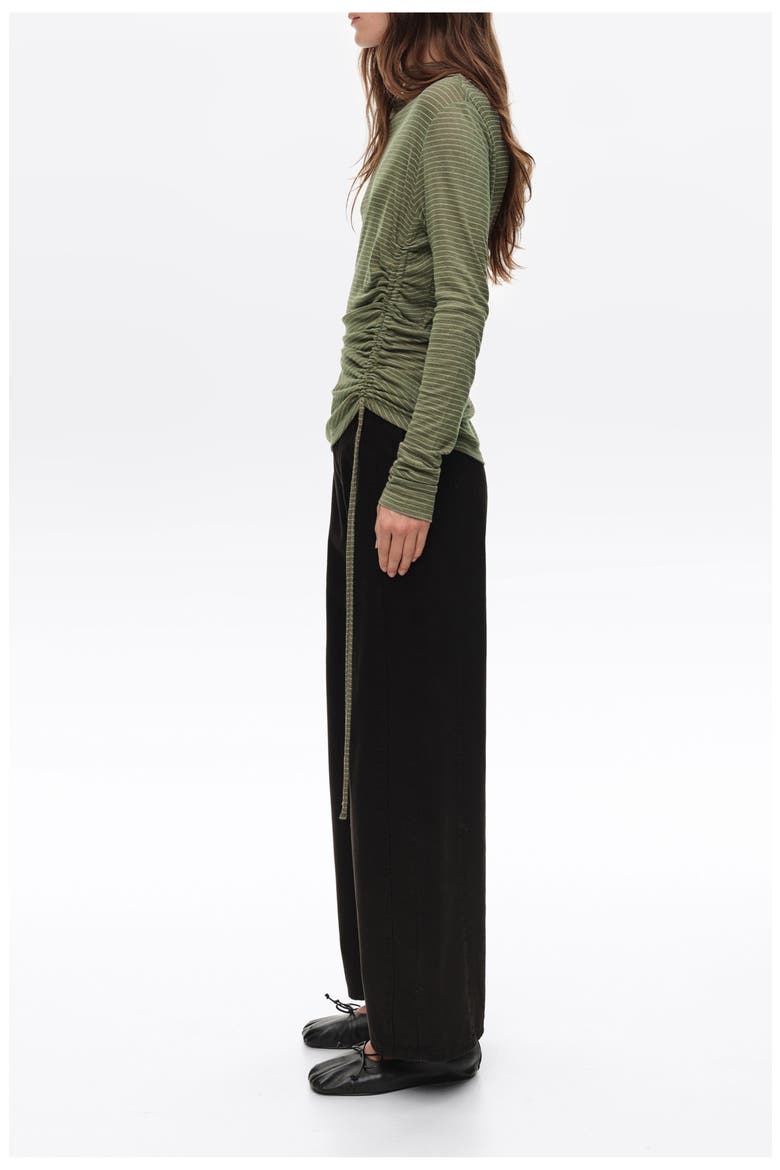 Striped Ruched Fluid T-shirt, Alternate, color, OLIVE