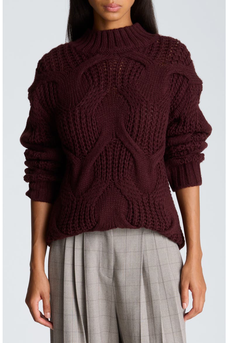 Oversized Cable Knit Mock Neck Sweater, Main, color, SUGAR BEET