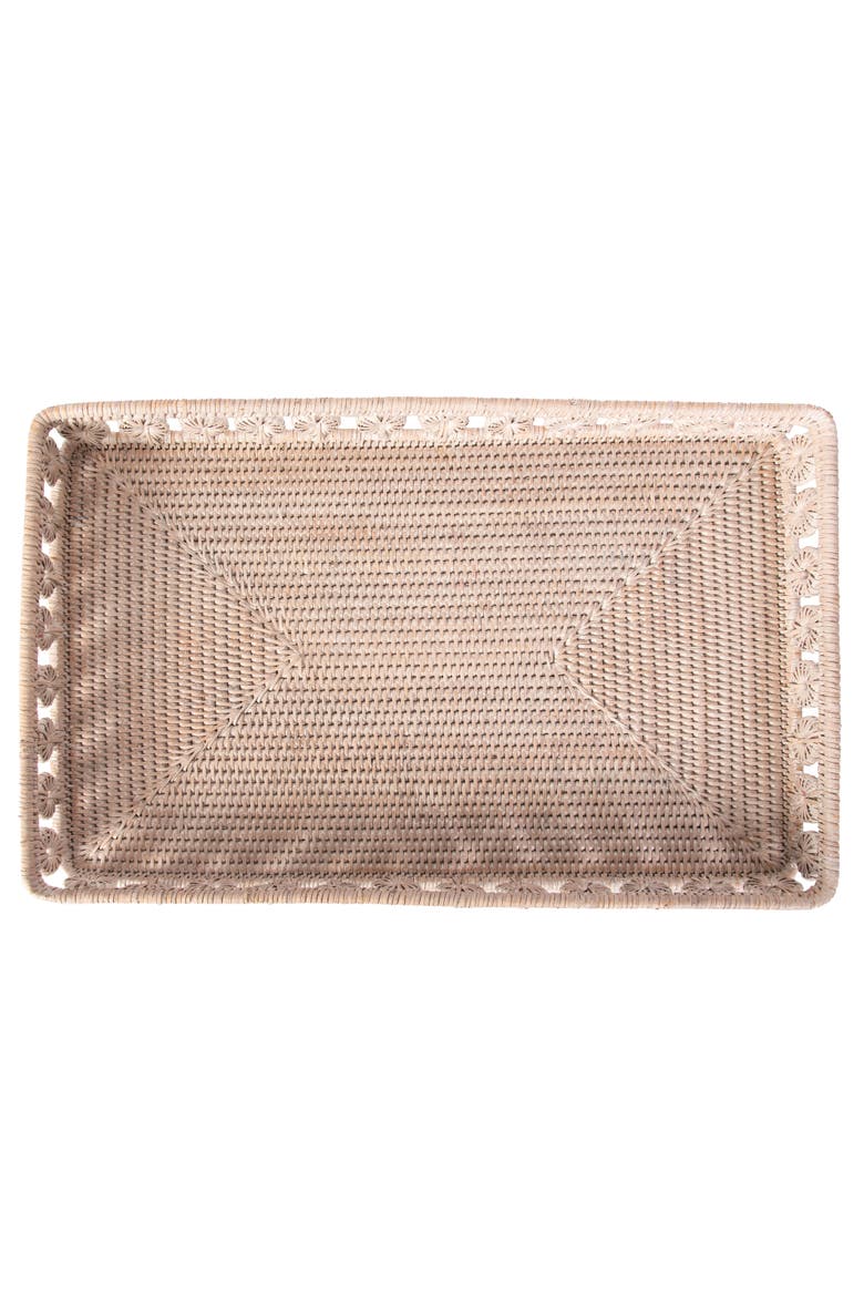Artifacts Rattan Inna Design Rectangular Tray With Glass Insert, Alternate, color, White Wash