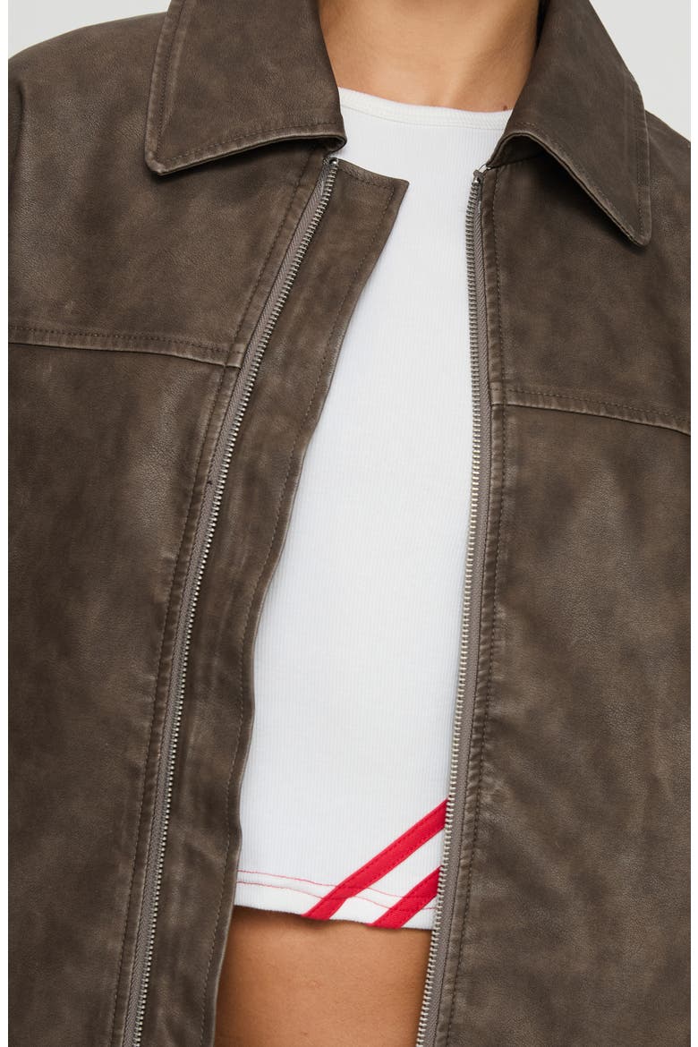 Oversize Zip Faux Leather Jacket, Alternate, color, BROWN