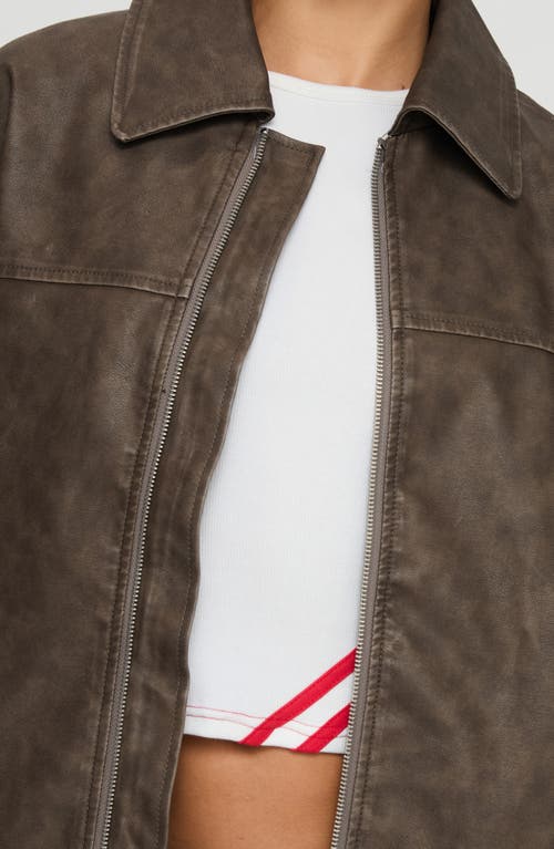 Princess Polly Faux Leather Collared Dad Jacket Washed In Brown