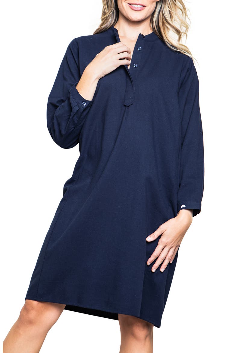 Grace Cotton Flannel Henley Nightgown, Main, color, NAVY