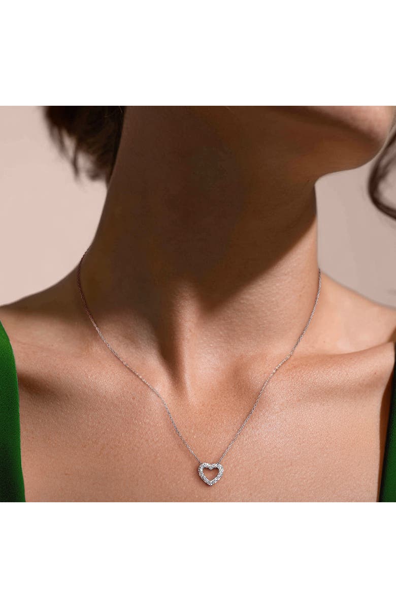 Created Forever Sterling Silver Lab Grown Diamond Open Heart Pendant Necklace, Alternate, color, Silver