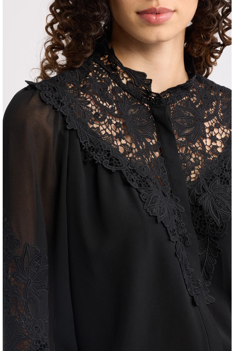 West Lace Detailed Balloon Sleeve Shirt, Alternate, color, BLACK