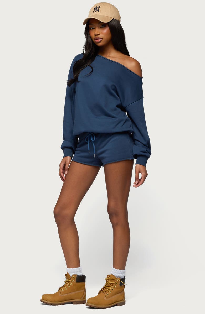 EDIKTED Juana One-Shoulder Sweatshirt, Alternate, color, Navy