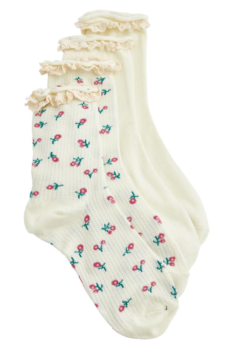 Flora Assorted 2-Pack Cotton Blend Crew Socks, Main, color, IVORY / FLORAL