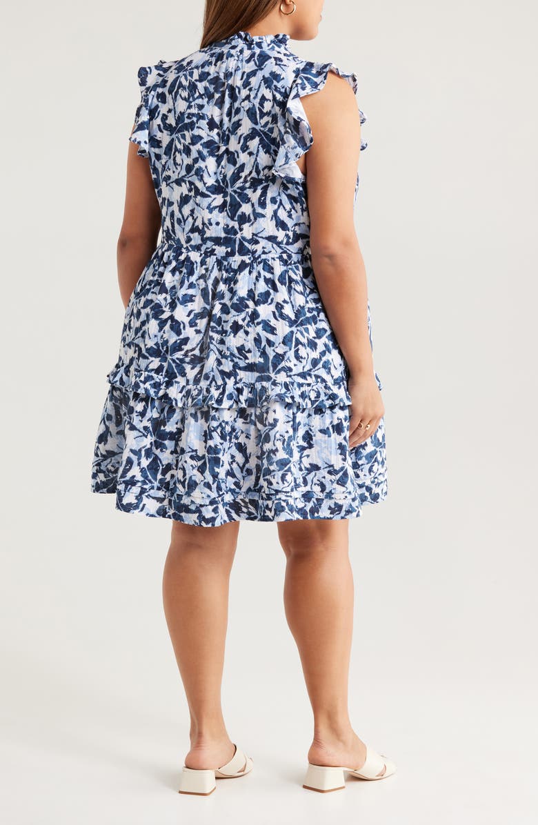 Caslon<sup>®</sup> Floral Ruffle Gauze Dress, Alternate, color, Navy S- White Brushed Blooms