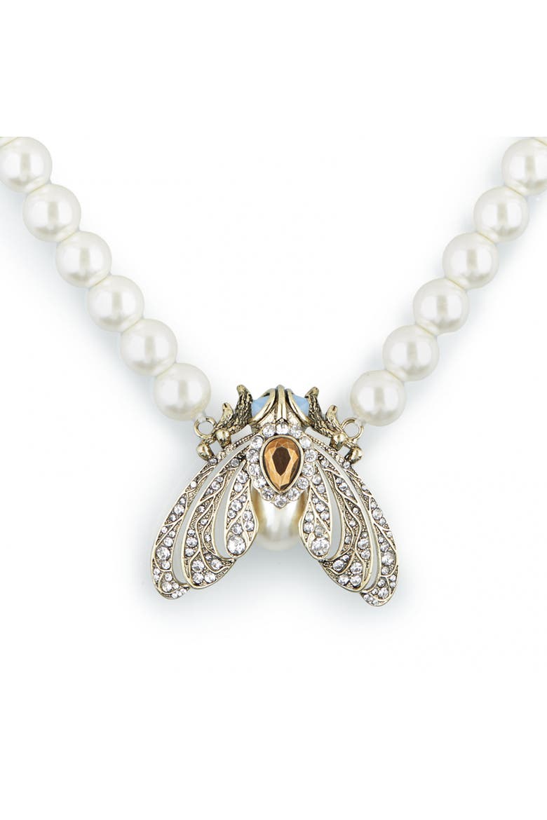 Moth Statement Necklace, Main, color, Cream Pearl