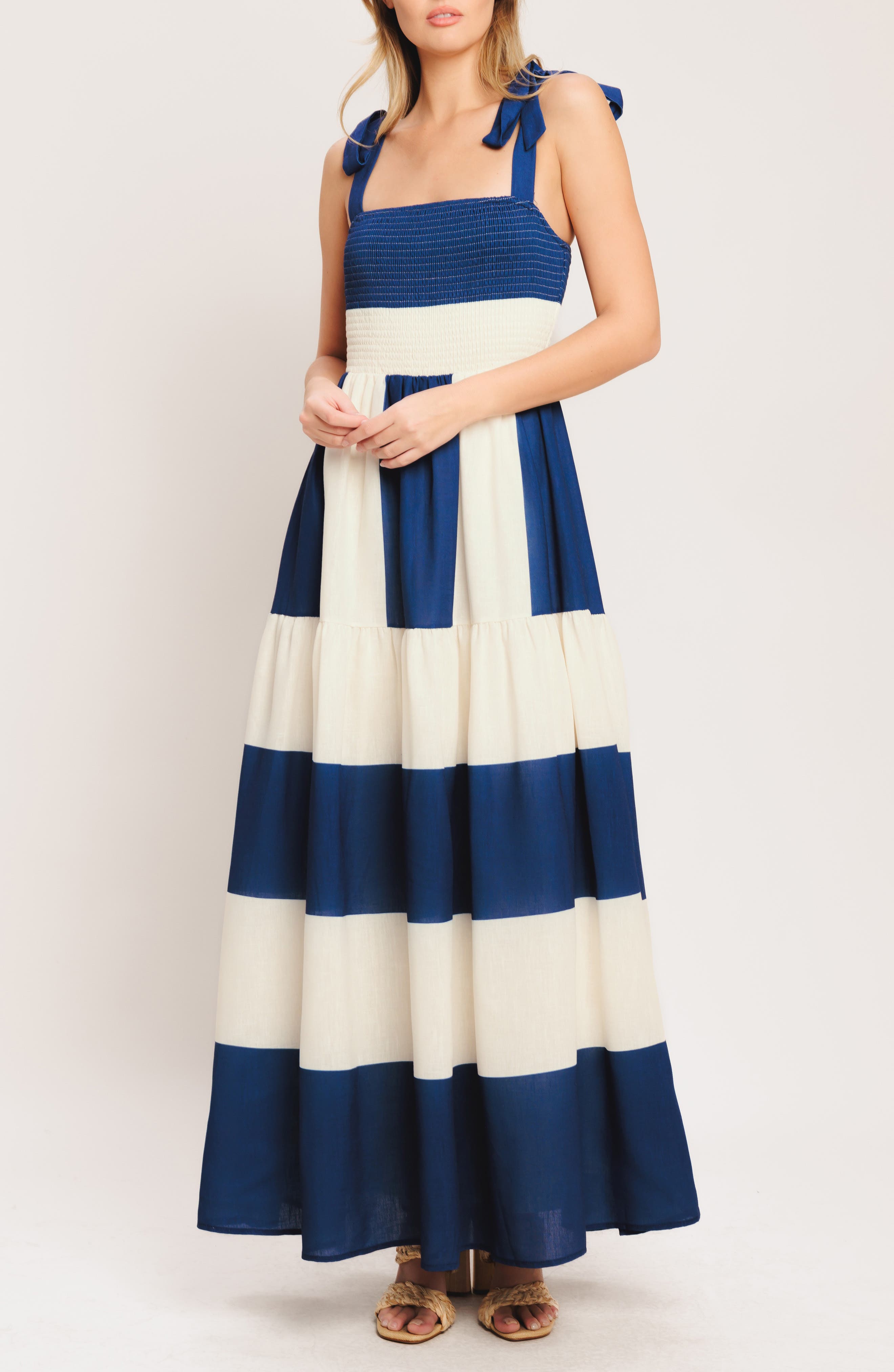 Stripe Fit & Flare Maxi Dress