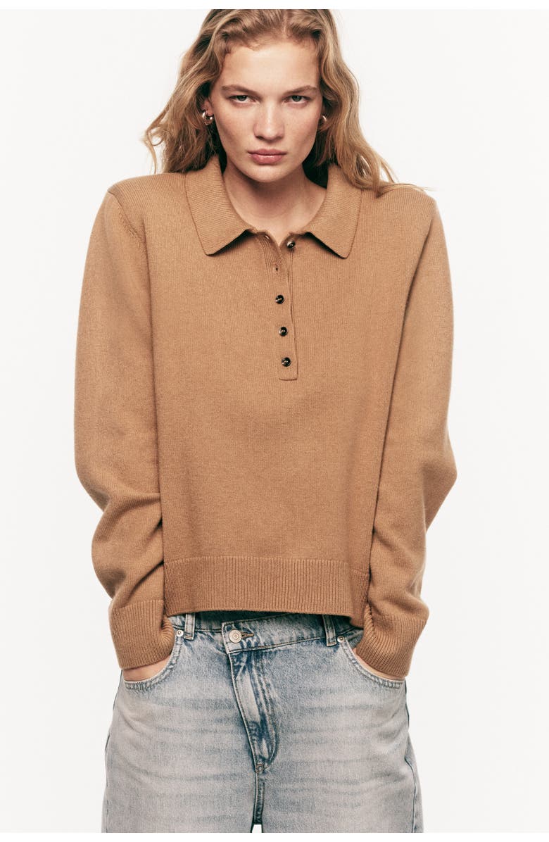 H&M Shoulder-pad Polo Jumper, Alternate, color, Dark Beige