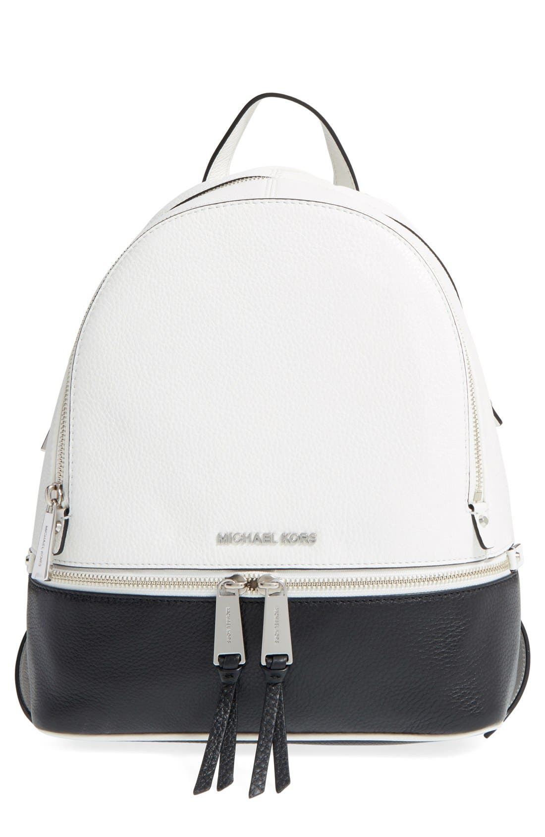 'Small Rhea' Leather Backpack, Main, color, WHITE/ BLACK/ SILVER