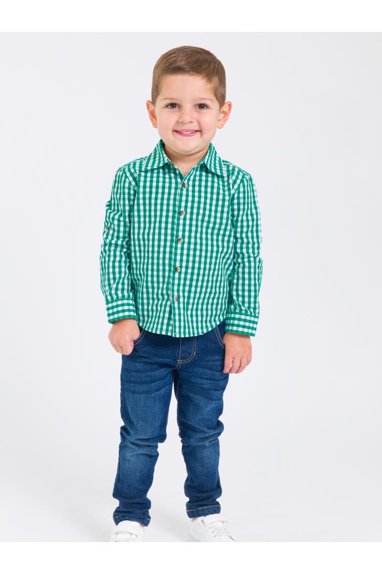 Boys Long Sleeve Button Down Shirt, Alternate, color, Classic Emerald Green Gingham
