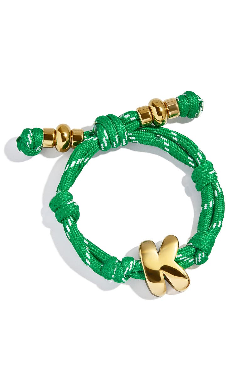 BaubleBar Knotty Initial Bracelet, Main, color, Green/ Gold