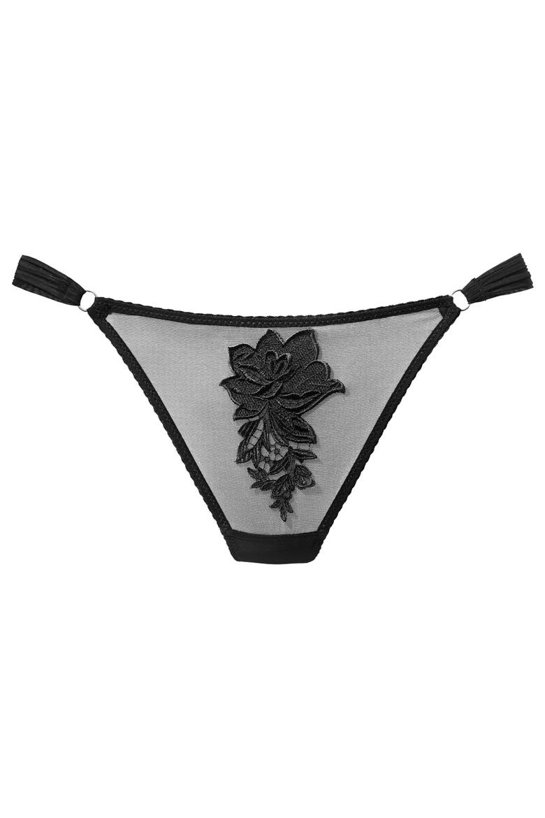 Sheer Floral Thong, Alternate, color, Black